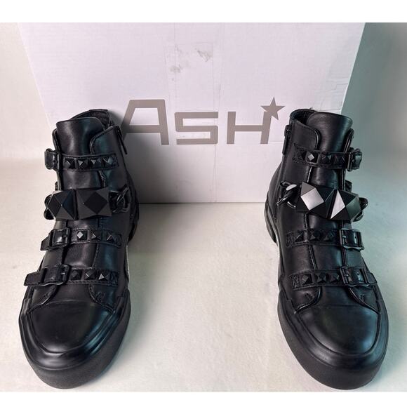 ASH Sneaker Boot Studded Galaxy Chain Women's EU 36 US 5.5-6 M Black Leather Zip - Picture 14 of 14